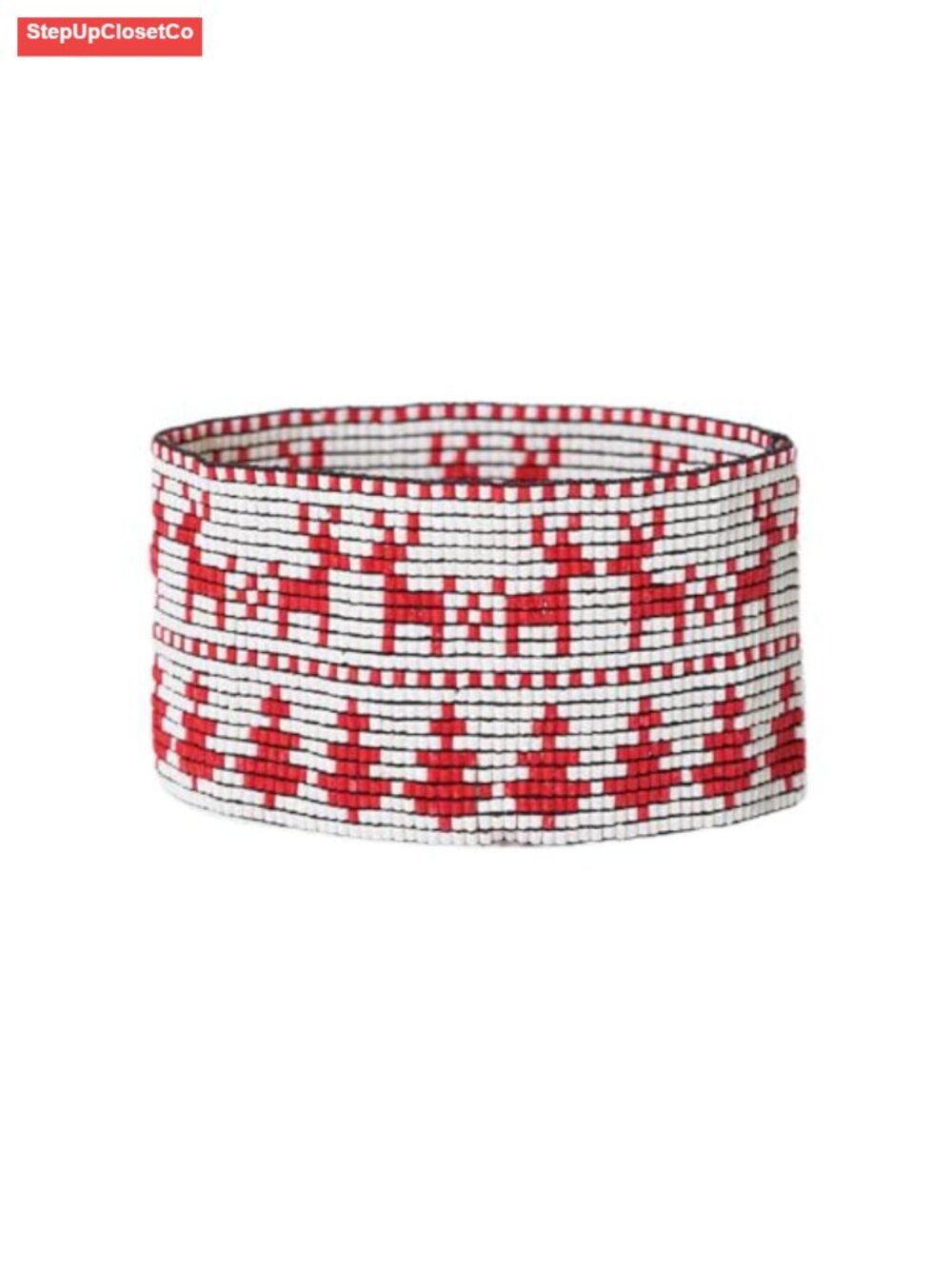 Beaded Cuff Bracelet Women Stretch Glass Boho Handmade 1.5 Inch